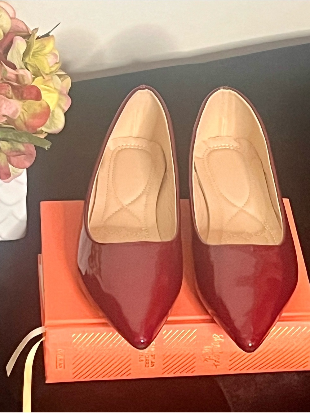 Burgundy Patent Pointed-Toe Flats